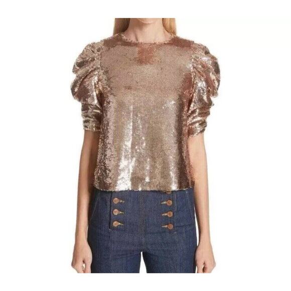 Ulla Johnson Sequin Rose Gold Short Sleeve Blouse Sz 4 MSRP $228 - Picture 1 of 16